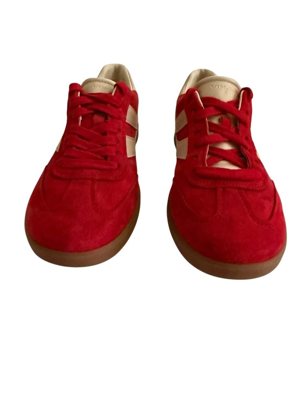 Vince Oasis Bicolor Leather Sneakers In Red Suede Beige Leather Gum Sole Size 8 - Picture 4 of 12
